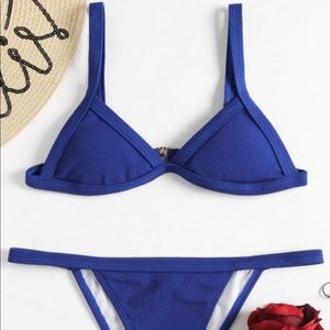 Ribbed Texture String Bikini Set - Cobalt Blue S